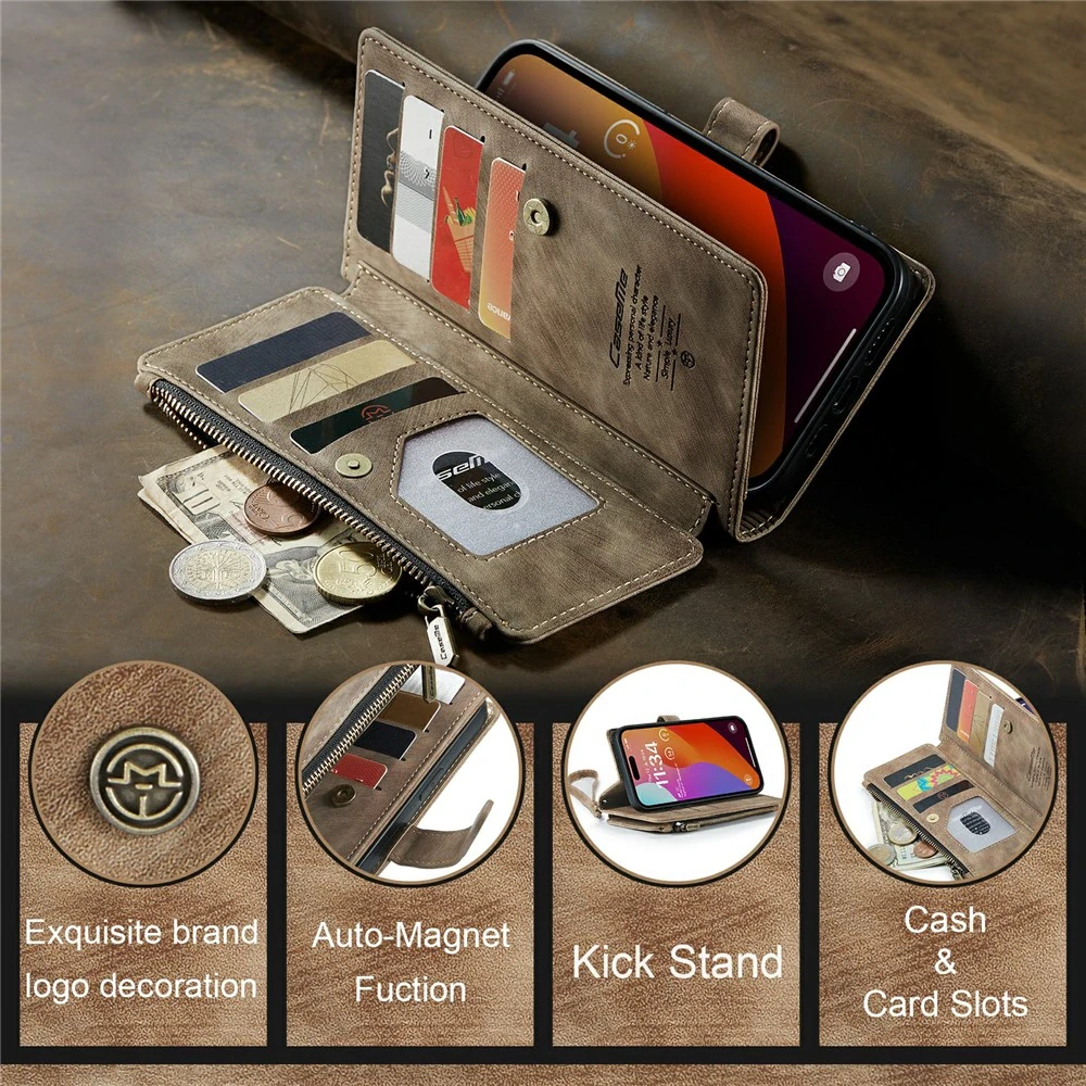 Pouzdro pro iPhone 16 Pro Max CASEME Luxury Double Layer hnědé