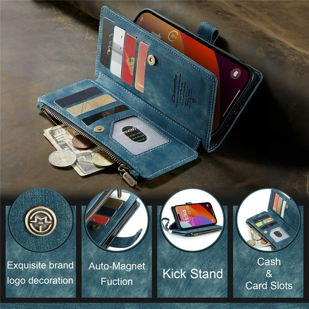Pouzdro pro iPhone 16 Pro Max CASEME Luxury Double Layer modré