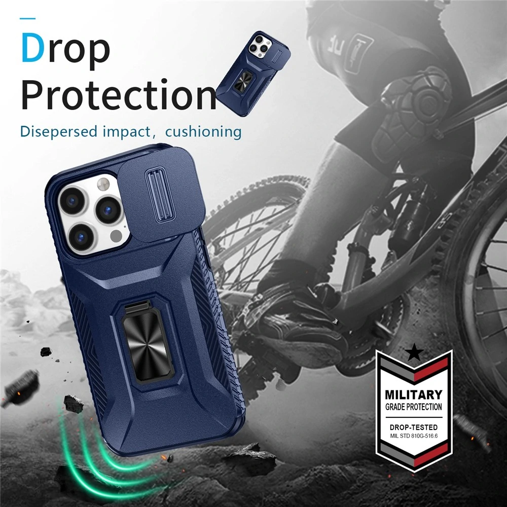 Kryt na iPhone 14 Pro odolný s krytkou na fotoaparát modrý