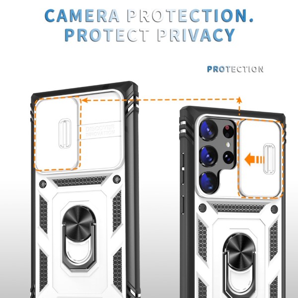 Kryt na Samsung Galaxy S23 Ultra odolný s krytkou na fotoaparát bílý