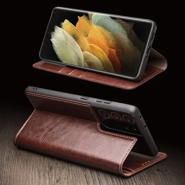 Pouzdro kožené QIALINO na Samsung Galaxy S21 Ultra hnědé