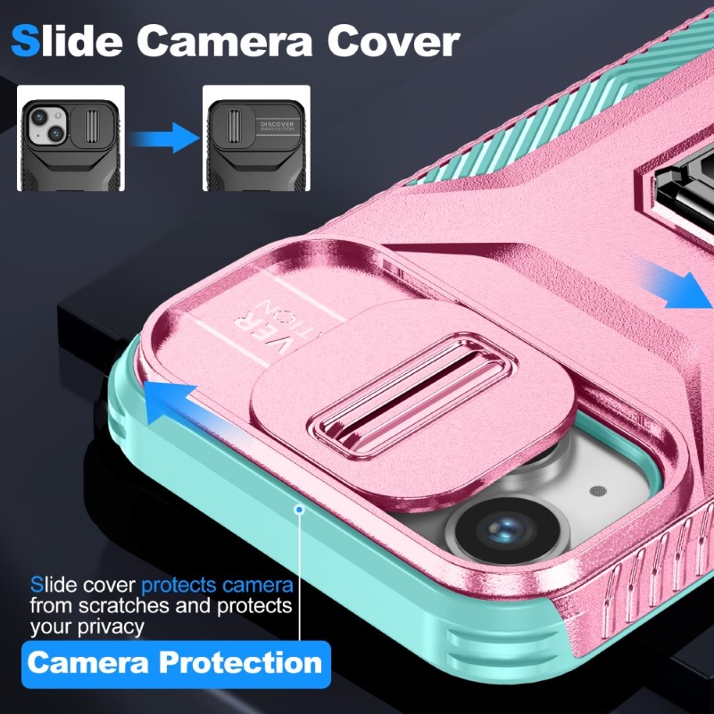 Kryt na iPhone 15 odolný s krytkou na fotoaparát růžový