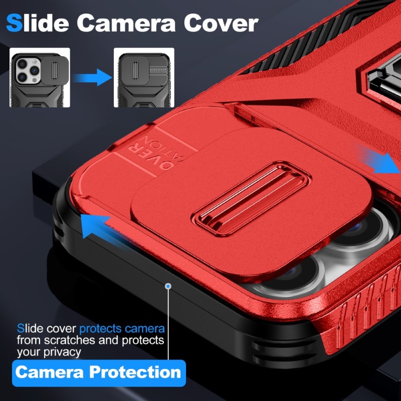 Kryt na iPhone 13 Pro odolný s krytkou na fotoaparát červený