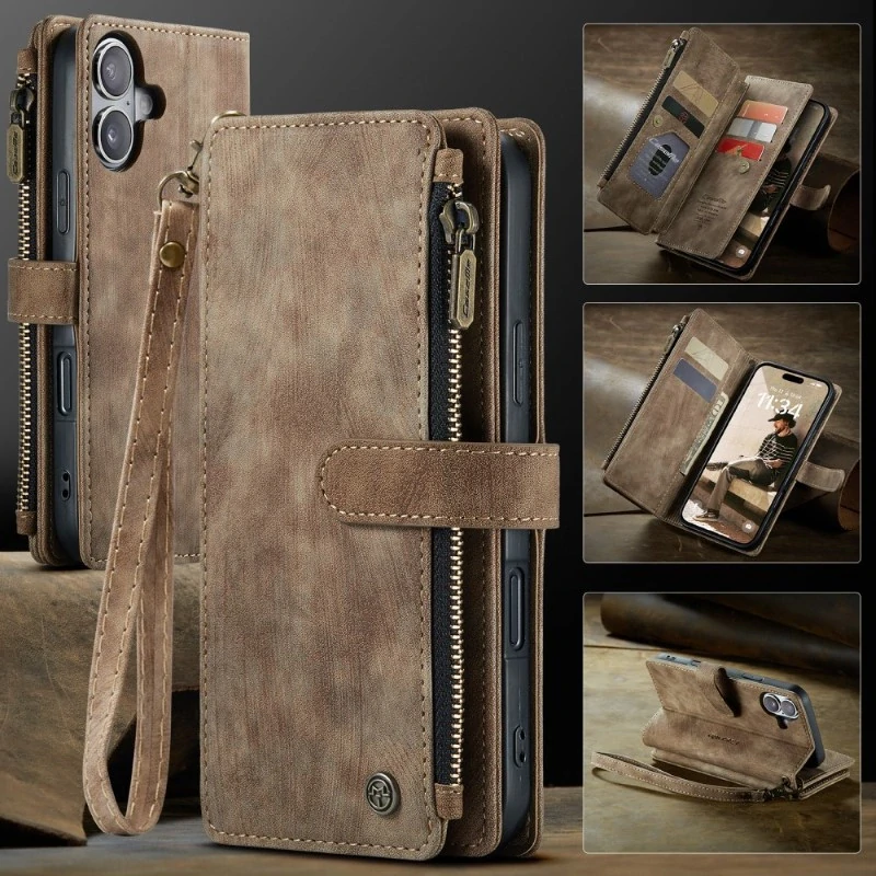 Pouzdro pro iPhone 16 CASEME Luxury Double Layer hnědé