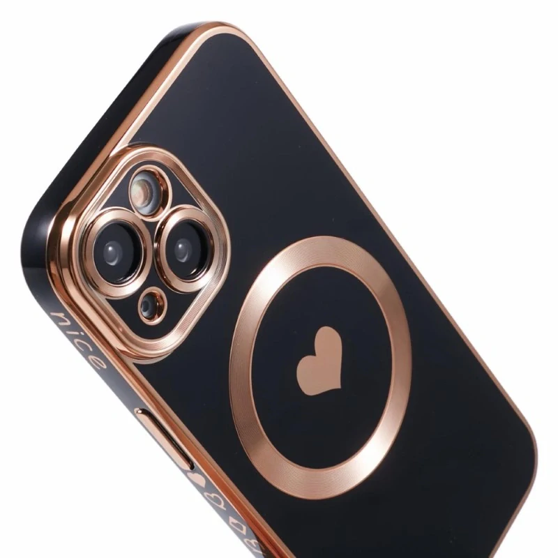 Kryt na iPhone 15 Srdíčko s podporou MagSafe černý