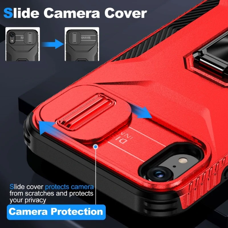 Kryt na iPhone Xr odolný s krytkou na fotoaparát červený