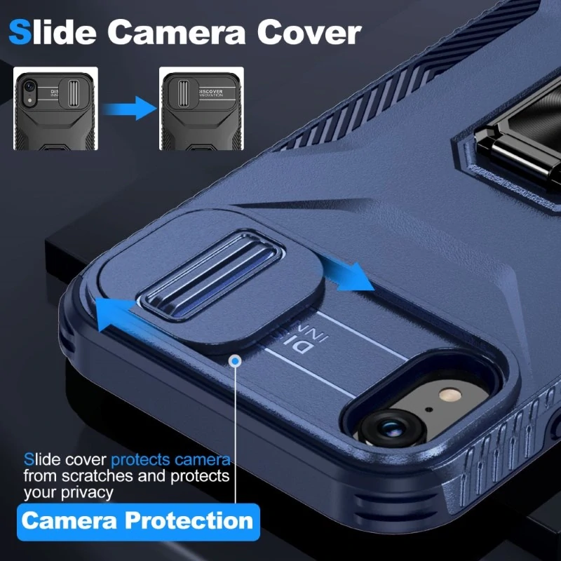 Kryt na iPhone Xr odolný s krytkou na fotoaparát tmavě modrý