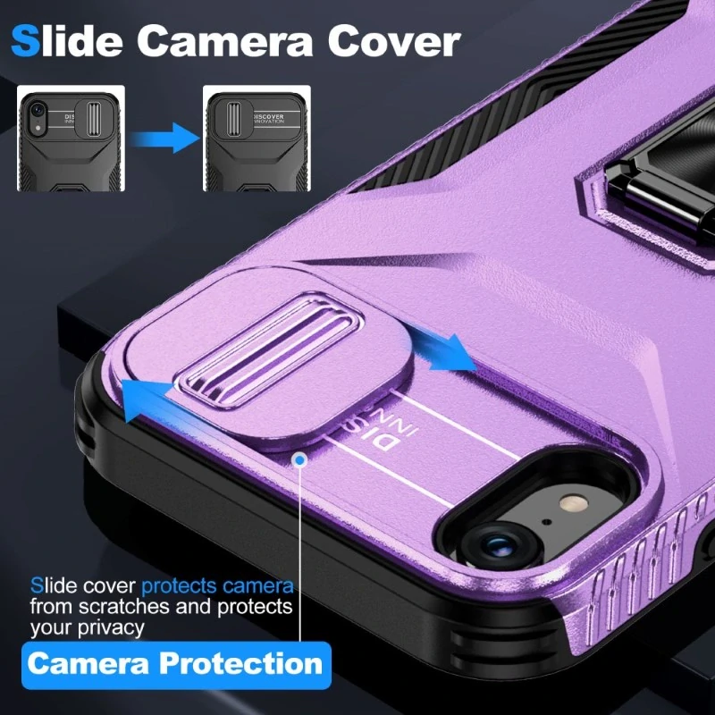 Kryt na iPhone Xr odolný s krytkou na fotoaparát fialový