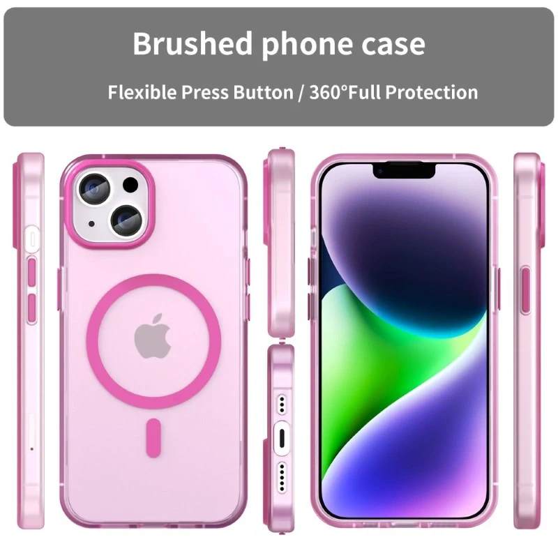 Kryt na iPhone 14 gumový Candy (podpora MagSafe) růžový