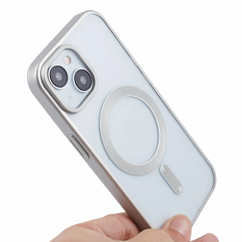 Kryt na iPhone 14 gumový s podporou MagSafe stříbrný