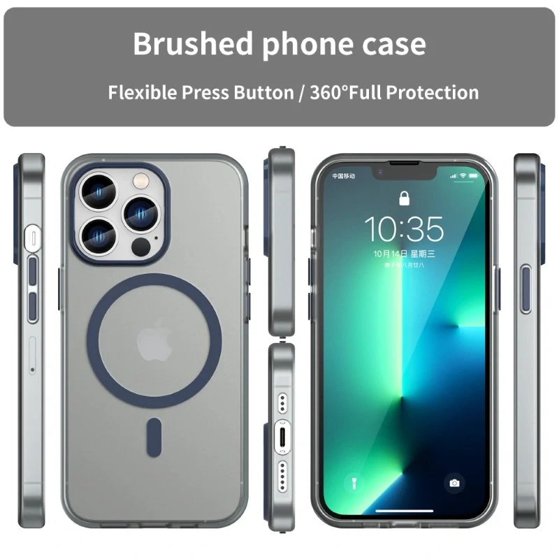 Kryt na iPhone 13 Pro Max gumový Candy (podpora MagSafe) tměvě modrý