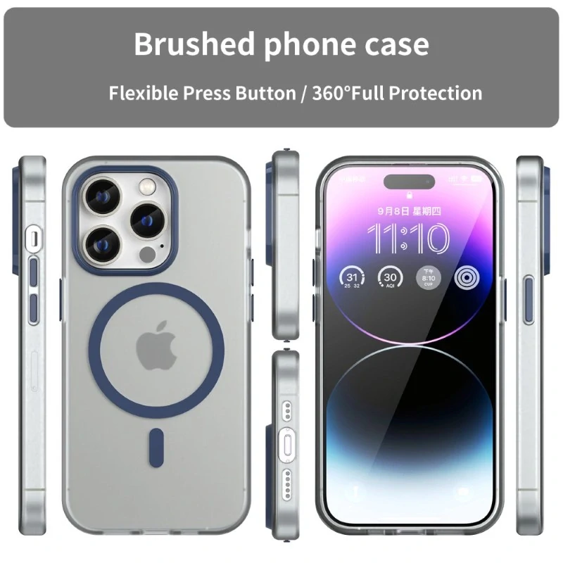 Kryt na iPhone 14 Pro Max gumový Candy (podpora MagSafe) tmavě modrý