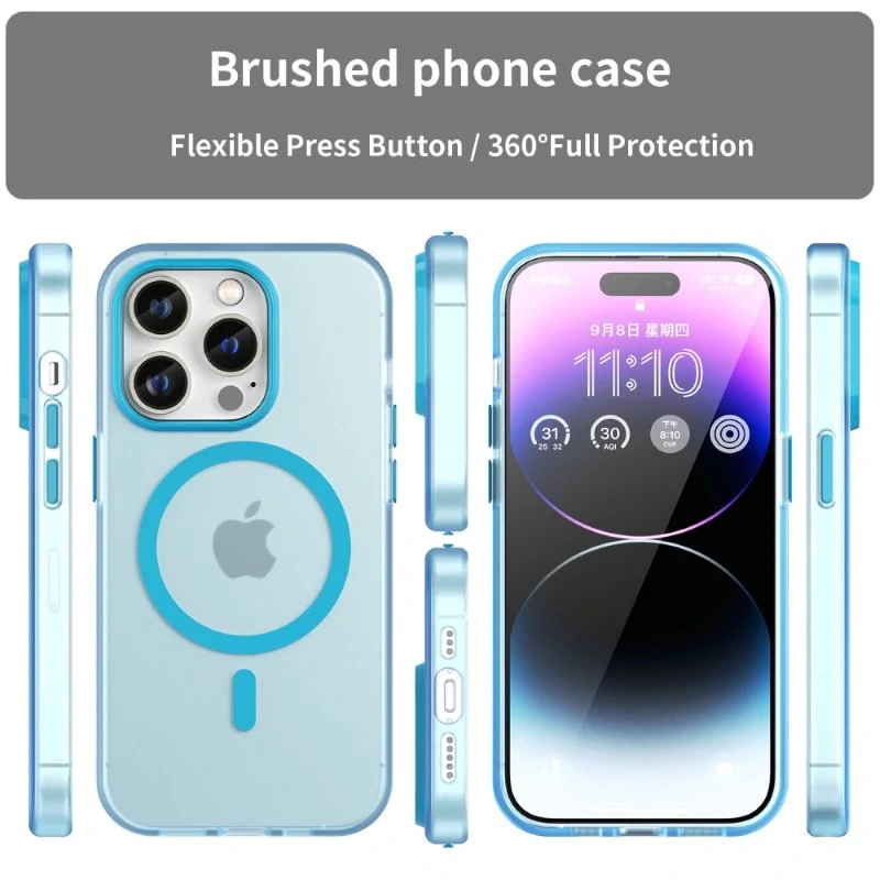 Kryt na iPhone 14 Pro Max gumový Candy (podpora MagSafe) modrý