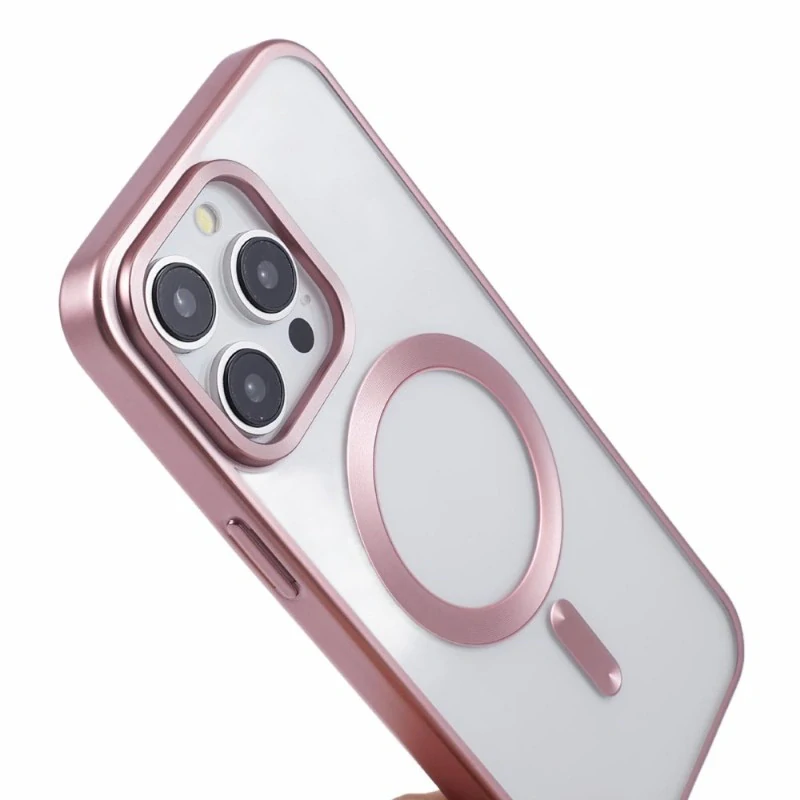 Kryt na iPhone 15 Pro Max gumový s podporou MagSafe růžový