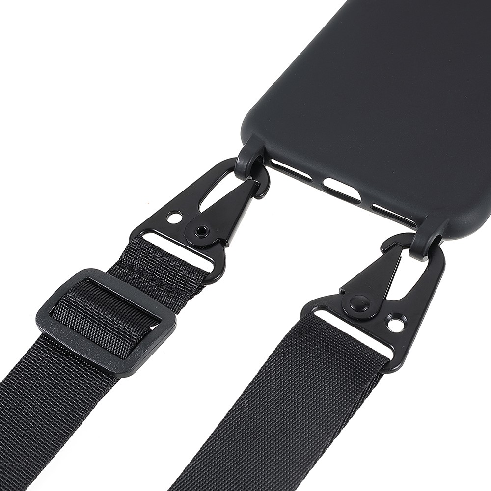 Kryt na iPhone 12 / 12 Pro gumový se šňůrkou na krk černý