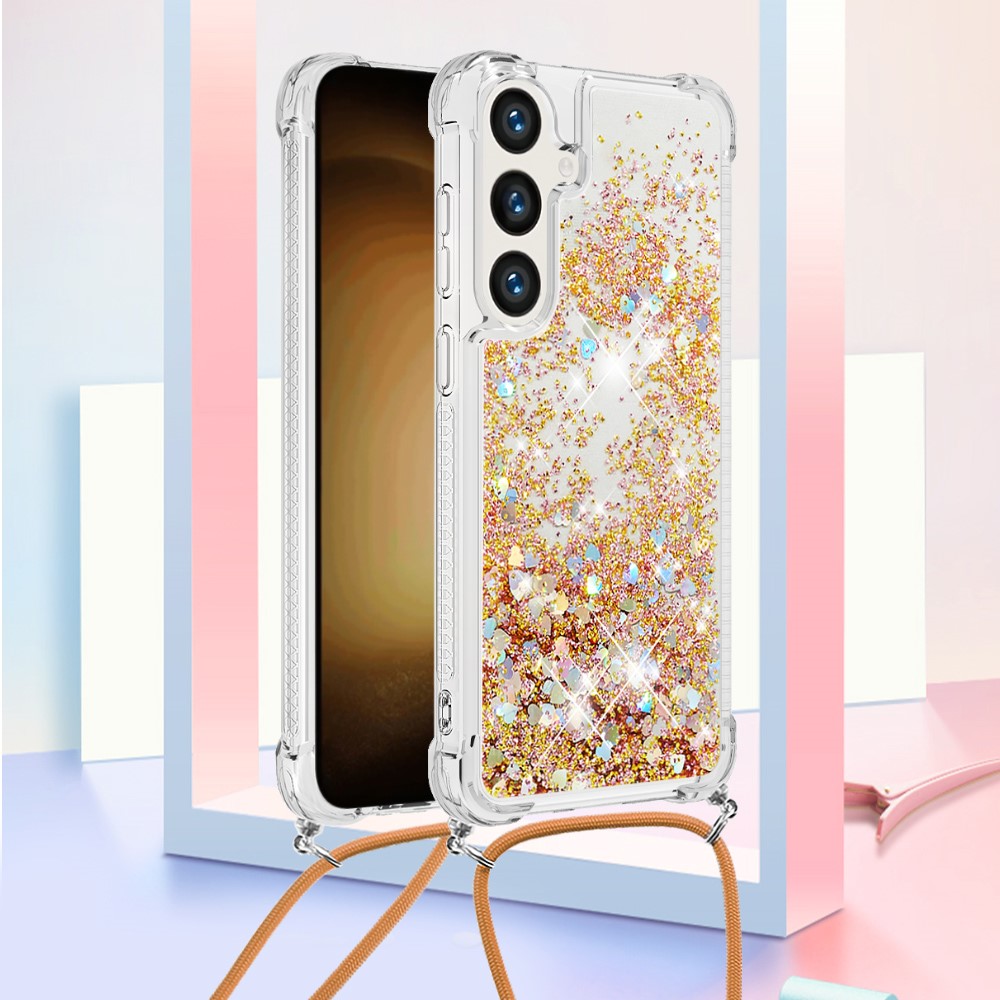 Kryt na Samsung Galaxy S25 Srdíčko se šňůrkou na krk zlatý