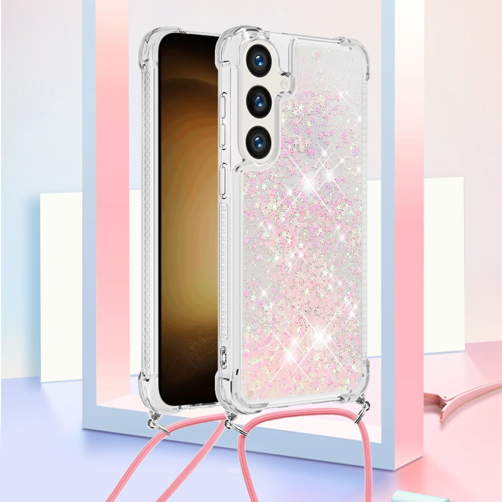 Kryt na Samsung Galaxy S25 Hvězdičky se šňůrkou na krk růžový