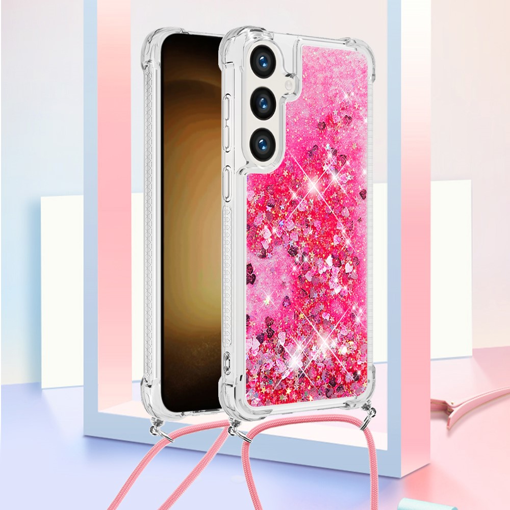 Kryt na Samsung Galaxy S24 Hvězdičky se šňůrkou na krk růžový