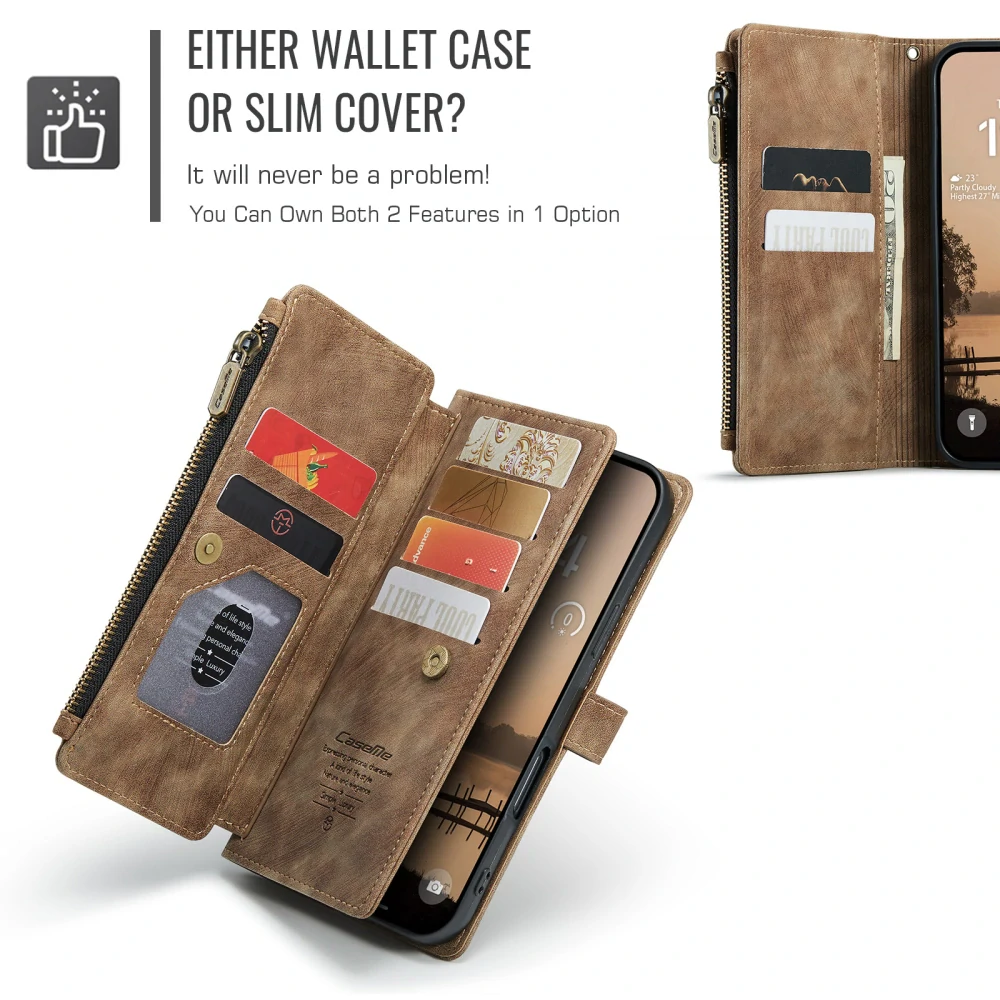 Pouzdro pro iPhone 17 Pro CASEME Luxury Double Layer hnědé