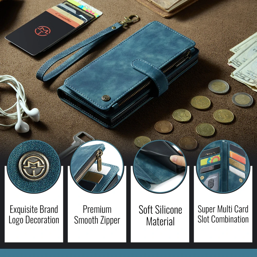 Pouzdro pro iPhone 17 Pro Max CASEME Luxury Double Layer modré