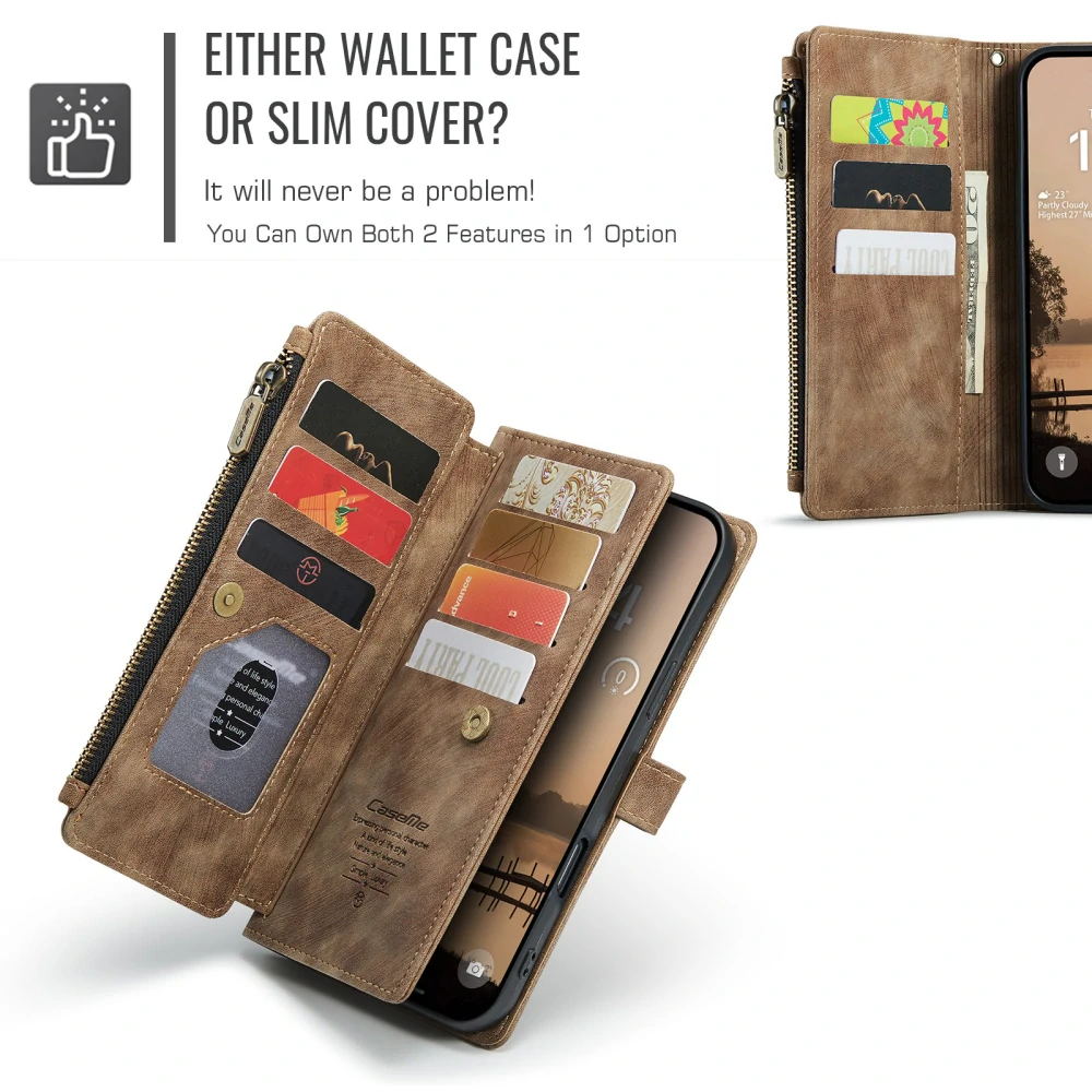 Pouzdro pro iPhone 17 Pro Max CASEME Luxury Double Layer hnědé