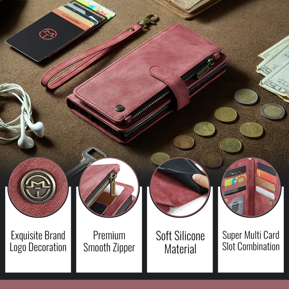 Pouzdro pro iPhone 17 Pro Max CASEME Luxury Double Layer červené