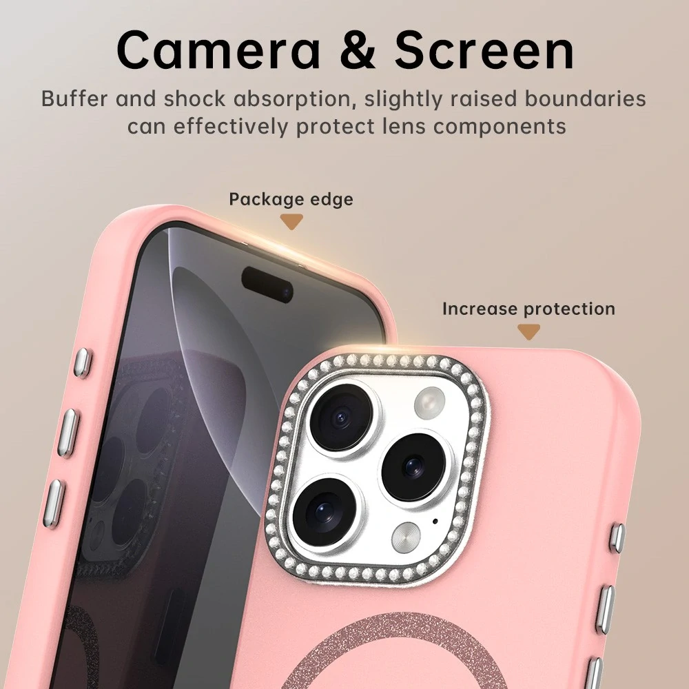 Kryt na iPhone 16 Pro s podporou MagSafe Diamond růžový