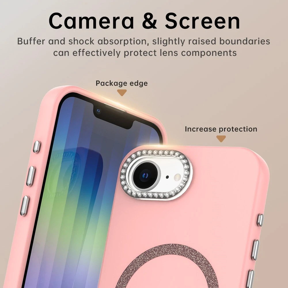 Kryt na iPhone 16E s podporou MagSafe Diamond růžový