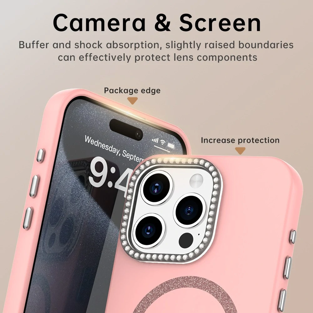 Kryt na iPhone 15 Pro s podporou MagSafe Diamond růžový