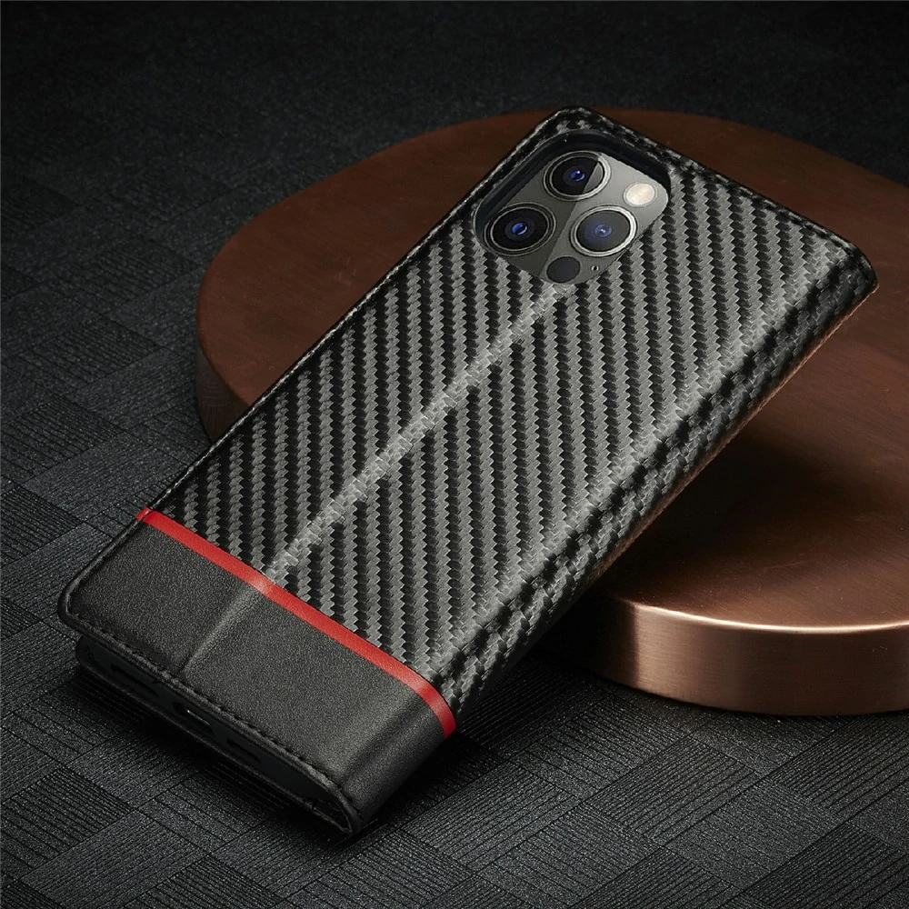Pouzdro pro iPhone 12 / 12 Pro LC.IMEEKE Carbon Horizontal