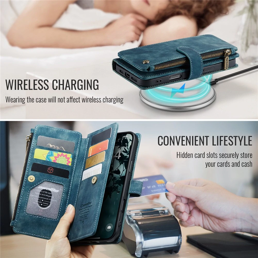 Pouzdro pro iPhone 16 Pro Max CASEME Luxury Double Layer modré