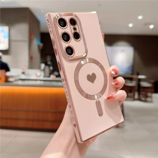 Kryt na Samsung Galaxy S22 Ultra Srdíčko s podporou MagSafe růžový